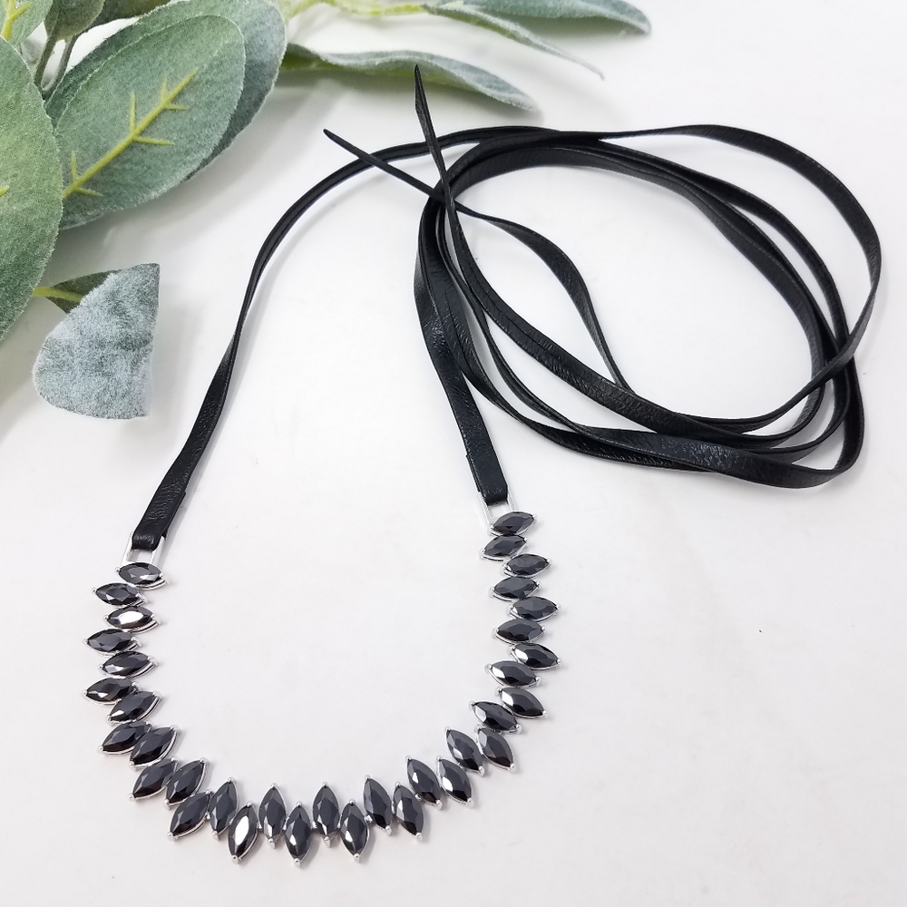 FALLON Monach Jagged Crystal Leather Wrap Choker - Picture 8 of 8